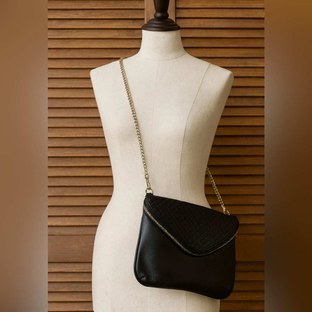 Rampage Black Quilted Crossbody Bag with Gold Chain